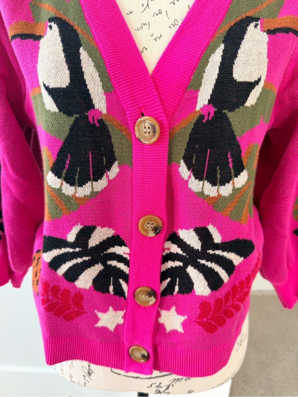 FARM Rio Tropical Toucan Print Cardigan Sweater Size M - Picture 3 of 9